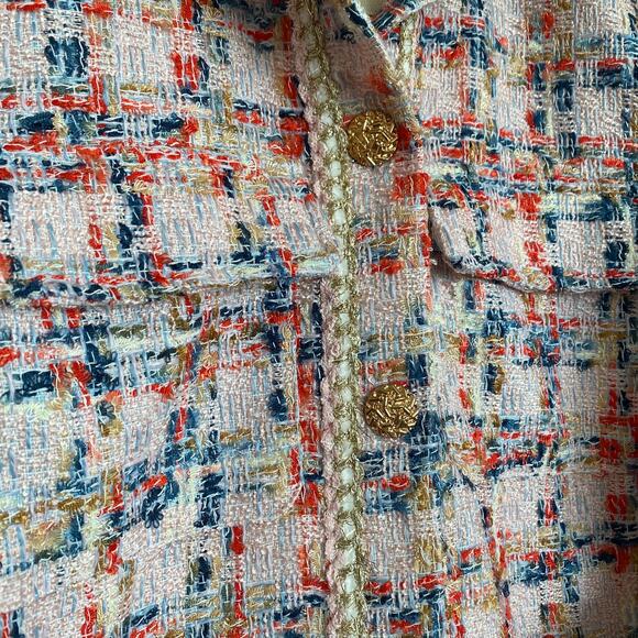 Easel Tweed Belted Shirt Dress/Coat, Teal Blush - Picture 10 of 11